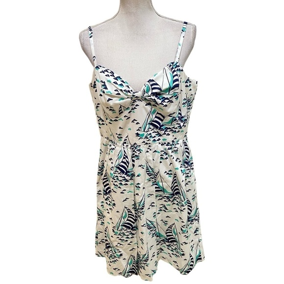 Vineyard Vines sailboat print sundress lined cotton commodore color size 16 - Picture 1 of 10